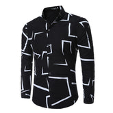 Men's Geometric-Print Shirt – Casual Long-Sleeve Button-Up