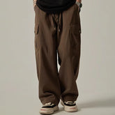 Men's Sweatpants 2026 Spring Autumn Vintage Japanese Wide Leg Straight Loose Button Big Pockets Cargo Pants Drawstring Trousers