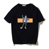 Men's Japanese-Style Loose Print Tee – Round Neck