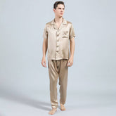 Mens Silk Pajamas with Short Sleeve Long Pants Silk Mens Pajamas