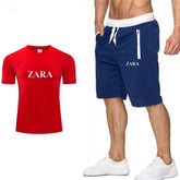New high quality leisure beach style printing summer wear men's short sleeve suit T-shirt + shorts