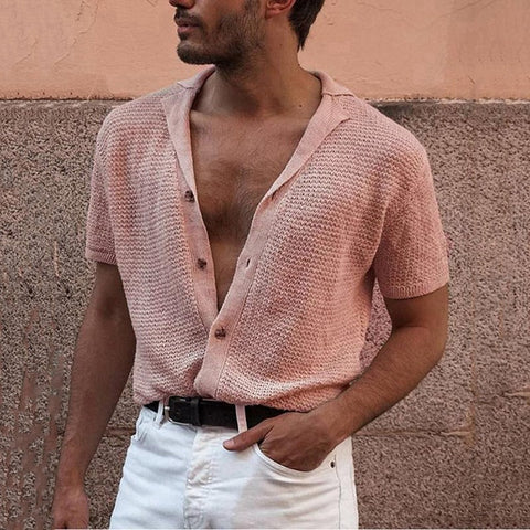 Men's Knitted Polo Shirt – Short-Sleeve V-Neck