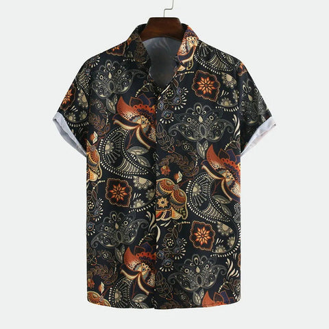Men's Printed Shirt – Ethnic-Style Short-Sleeve Button-Up