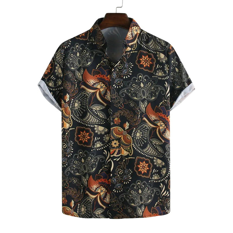 Men's Printed Shirt – Ethnic-Style Short-Sleeve Button-Up