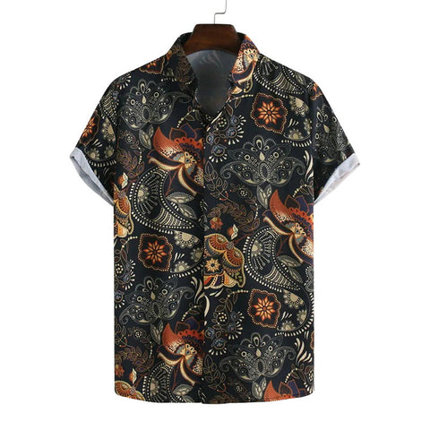 Men's Printed Shirt – Ethnic-Style Short-Sleeve Button-Up