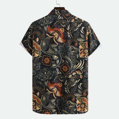 Men's Printed Shirt – Ethnic-Style Short-Sleeve Button-Up