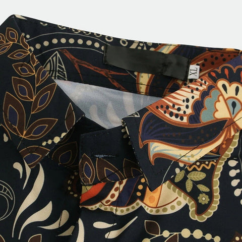 Men's Printed Shirt – Ethnic-Style Short-Sleeve Button-Up