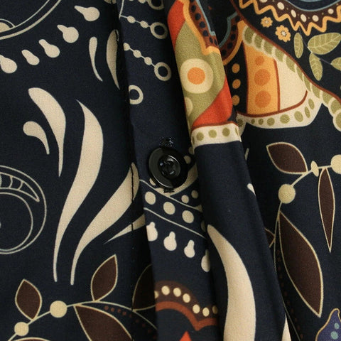 Men's Printed Shirt – Ethnic-Style Short-Sleeve Button-Up
