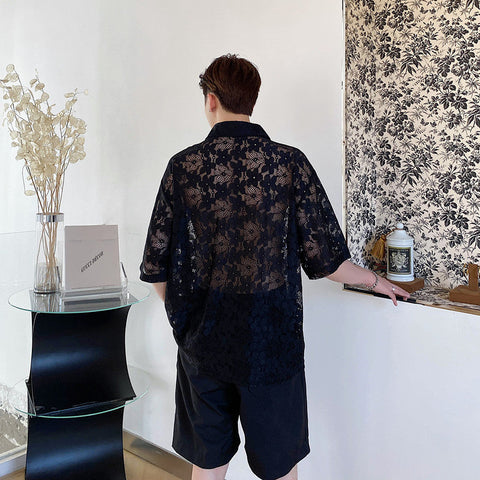 Men's Lace Shirt – Loose Short-Sleeve Top