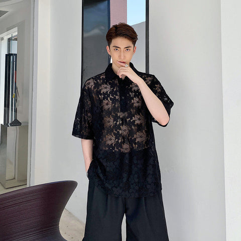 Men's Lace Shirt – Loose Short-Sleeve Top