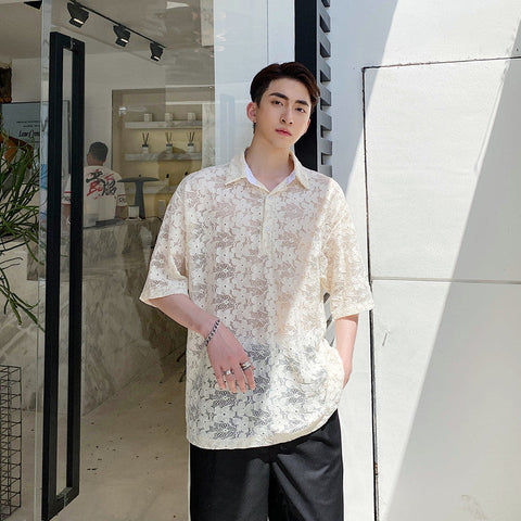 Men's Lace Shirt – Loose Short-Sleeve Top