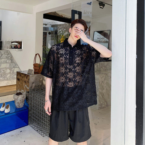 Men's Lace Shirt – Loose Short-Sleeve Top