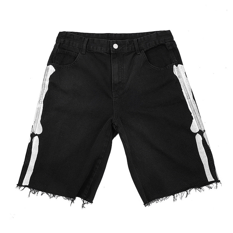 Men's Denim Shorts – Raw-Edge Bone Print