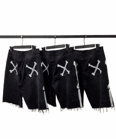 Men's Denim Shorts – Raw-Edge Bone Print