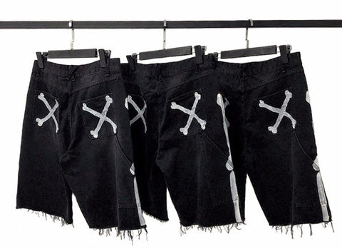 Men's Denim Shorts – Raw-Edge Bone Print