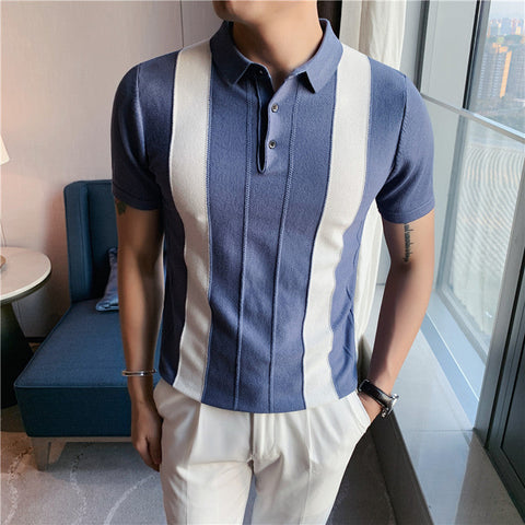 Men's Striped Polo Shirt – Colorblock Short-Sleeve