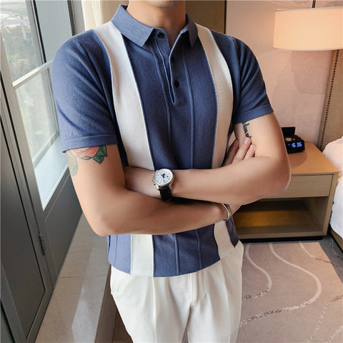 Men's Striped Polo Shirt – Colorblock Short-Sleeve