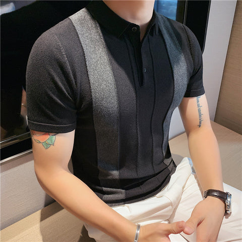 Men's Striped Polo Shirt – Colorblock Short-Sleeve
