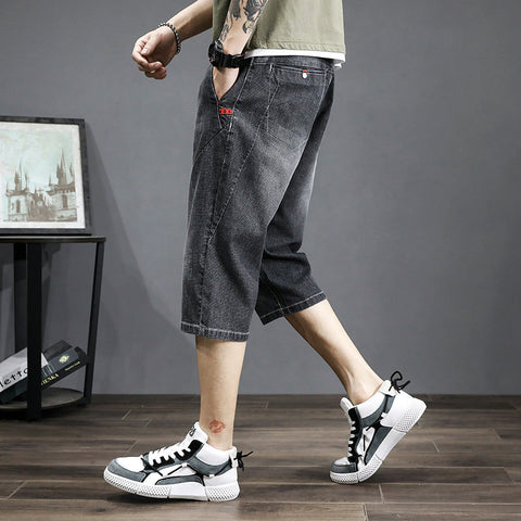 Men's Cropped Denim Shorts – Loose Harem Style