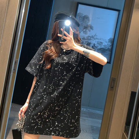 Golden Starry Sky Full Of Graffiti Skew Eagle Lovers Short Sleeves