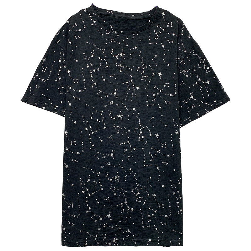 Golden Starry Sky Full Of Graffiti Skew Eagle Lovers Short Sleeves