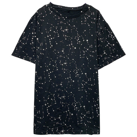 Golden Starry Sky Full Of Graffiti Skew Eagle Lovers Short Sleeves