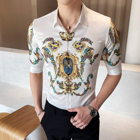 Men's Floral Shirt – British-Style Short-Sleeve Button-Up