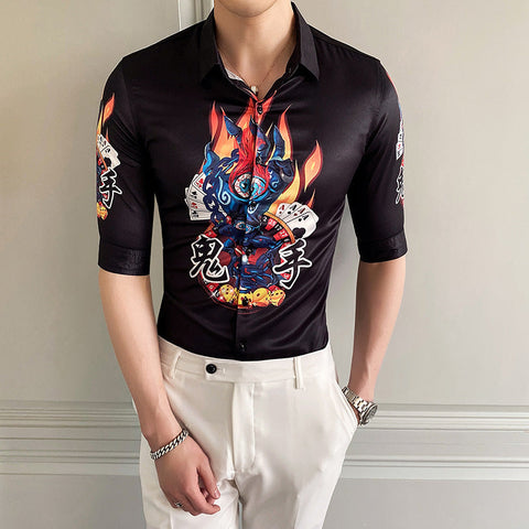 Men's Floral Shirt – British-Style Short-Sleeve Button-Up