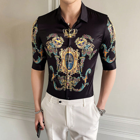 Men's Floral Shirt – British-Style Short-Sleeve Button-Up