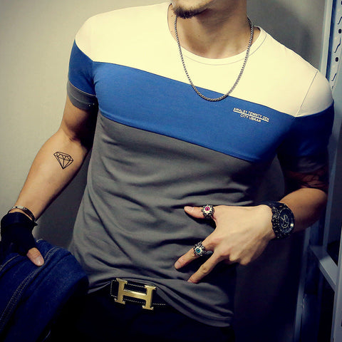 Men's Round-Neck T-Shirt – Colorblock Short-Sleeve