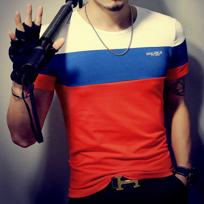 Men's Round-Neck T-Shirt – Colorblock Short-Sleeve