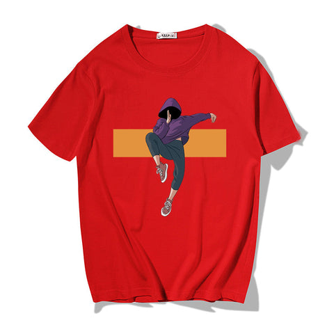 Men's Japanese-Style Loose Print Tee – Round Neck