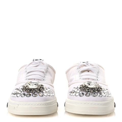 Gabardine Crystal Low Sneakers 35 Bianco