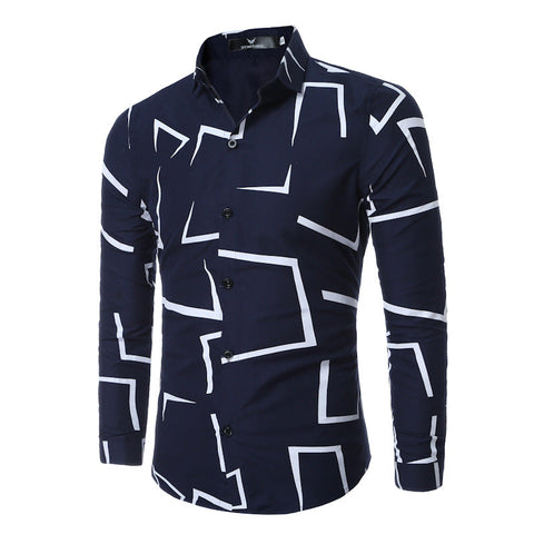 Men's Geometric-Print Shirt – Casual Long-Sleeve Button-Up
