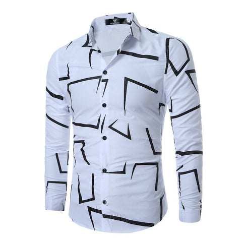 Men's Geometric-Print Shirt – Casual Long-Sleeve Button-Up