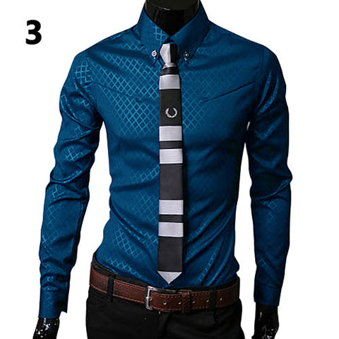 Men's Business Shirt – Plaid Long-Sleeve Button-Up