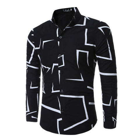 Men's Geometric-Print Shirt – Casual Long-Sleeve Button-Up