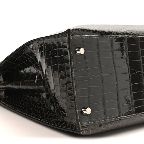 Shiny Porosus Crocodile Kelly Sellier 35 Graphite