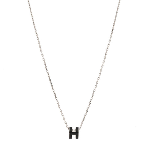 Lacquered Palladium Mini Pop H Pendant Necklace Black