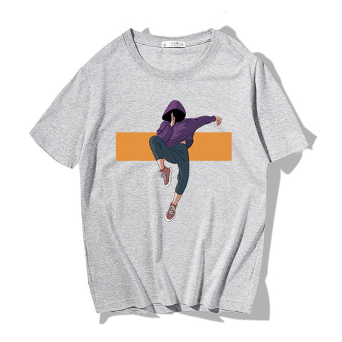 Men's Japanese-Style Loose Print Tee – Round Neck