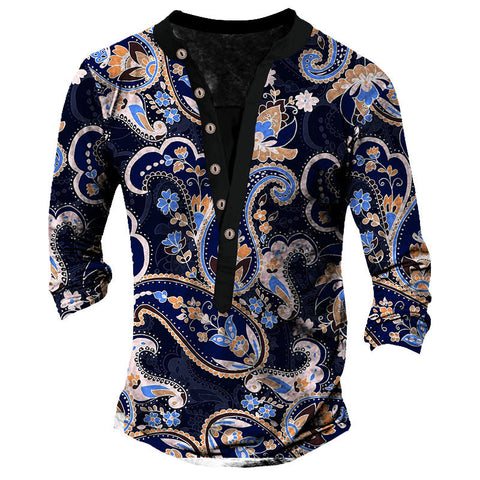 Men's Henley Long-Sleeve Tee – Retro Print