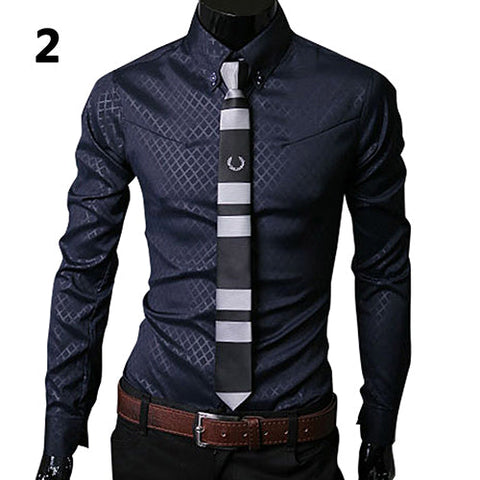 Men's Business Shirt – Plaid Long-Sleeve Button-Up