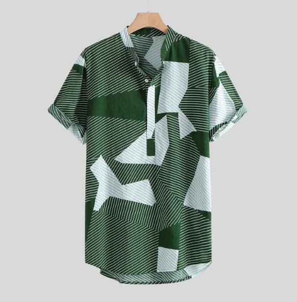 Men's Hawaiian Shirt – Casual Stand-Collar Short-Sleeve