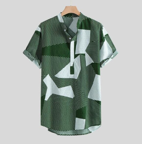 Men's Hawaiian Shirt – Casual Stand-Collar Short-Sleeve