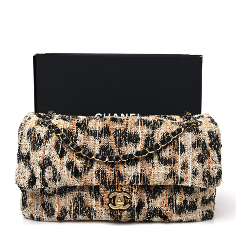 Tweed Mixed Fibers Leopard Print Small Souplissimo Maxi Flap Brown Black White