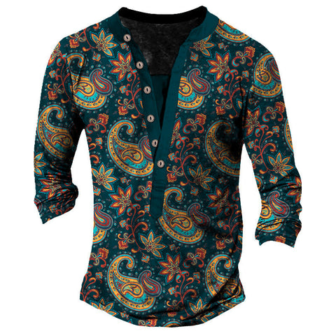 Men's Henley Long-Sleeve Tee – Retro Print