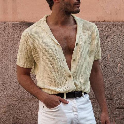 Men's Knitted Polo Shirt – Short-Sleeve V-Neck