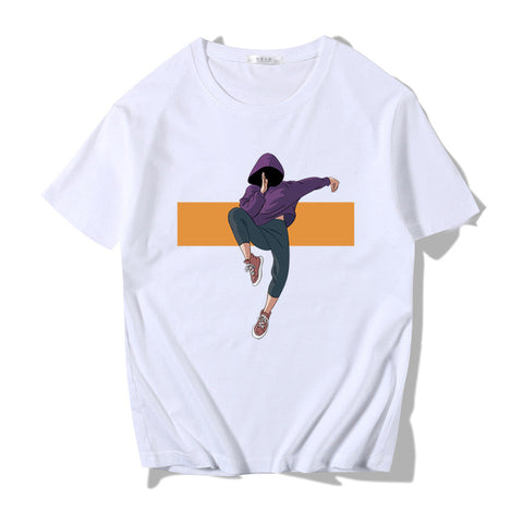 Men's Japanese-Style Loose Print Tee – Round Neck