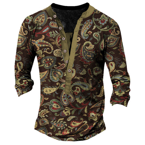 Men's Henley Long-Sleeve Tee – Retro Print