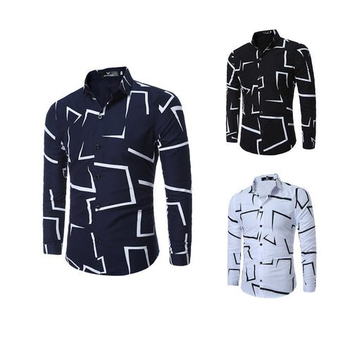 Men's Geometric-Print Shirt – Casual Long-Sleeve Button-Up